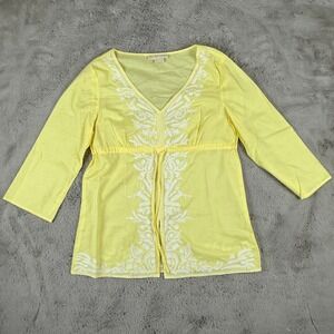 Michael Kors Embroidered Tunic‎ Top Cover Up Lightweight Yellow L